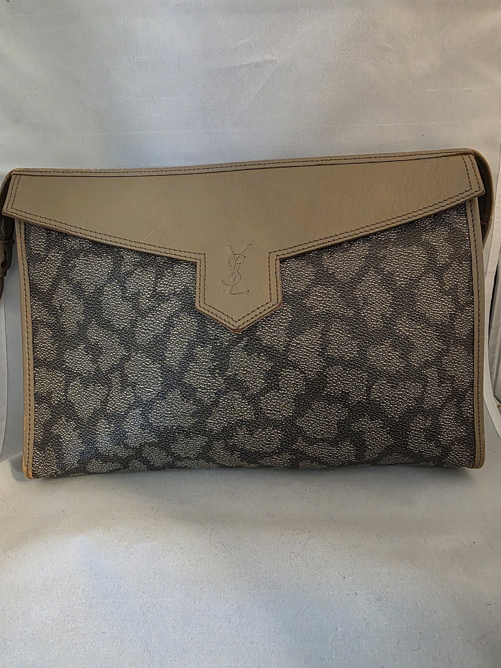 Saint Laurent Beige and Brown Logo Envelope Clutch